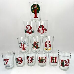 Vintage 12 Days Of Christmas 5 Oz Juice Drinking Glasses Set Of 12 Holiday Retro